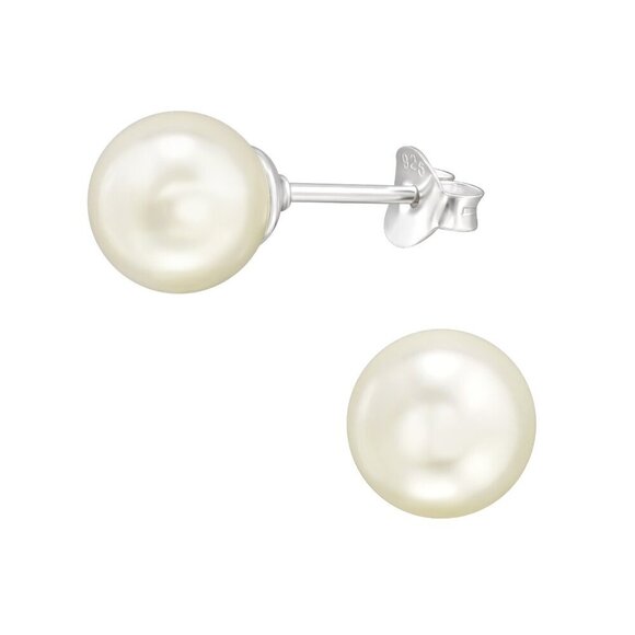 Sterling Silver White Pearl Stud Earring 8mm - Picture 1 of 1
